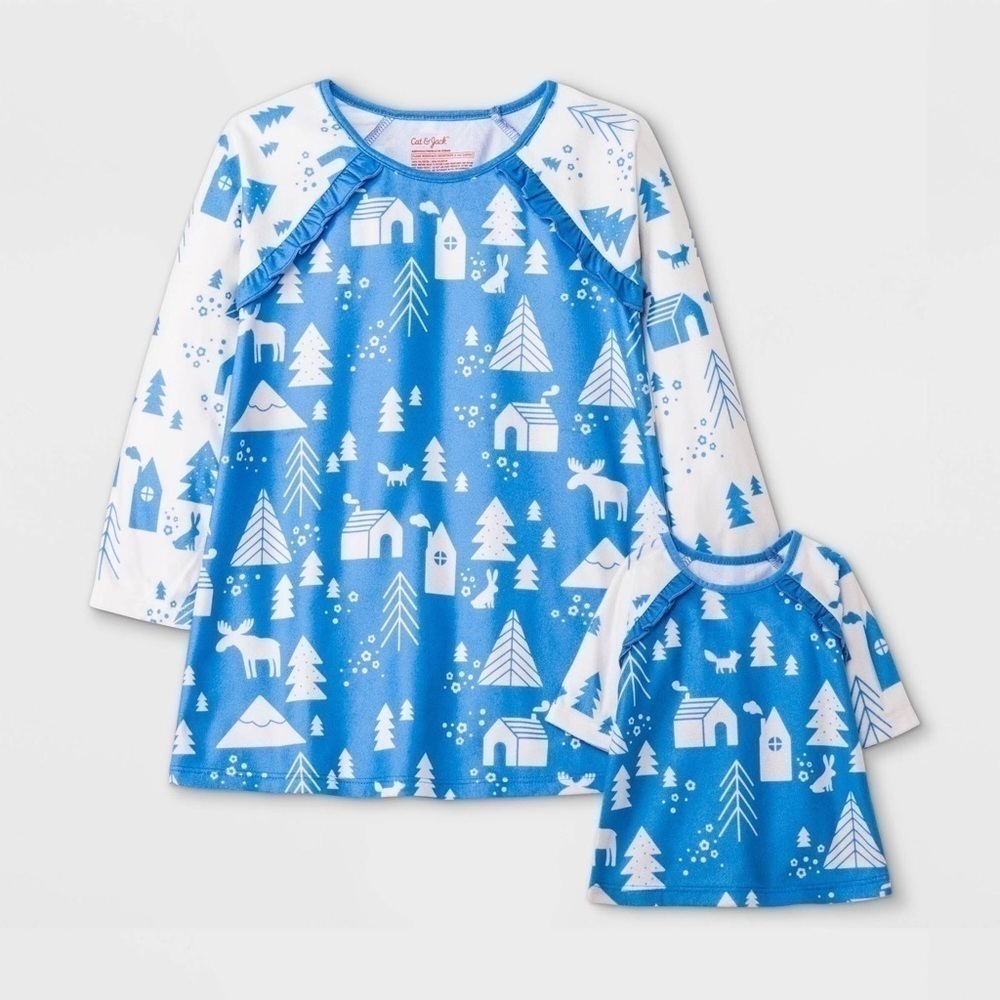 Cat & Jack Toddler Girls Doll & Me 2pc Nightgown Set Winterland Size 2T